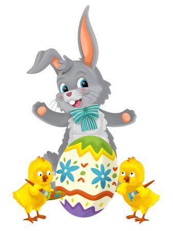 Photo for Easter rabbit and chicken with easter egg painted isolated illustration for children - Royalty Free Image