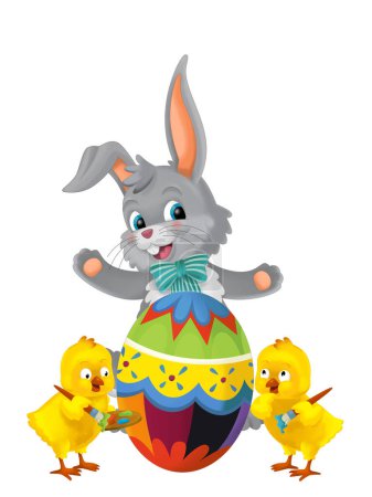 Foto de Easter rabbit and chicken with easter egg painted isolated illustration for children - Imagen libre de derechos