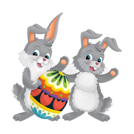 Téléchargez les photos : Cartoons scene with easter bunnies with eggs isolated illustration for children - en image libre de droit