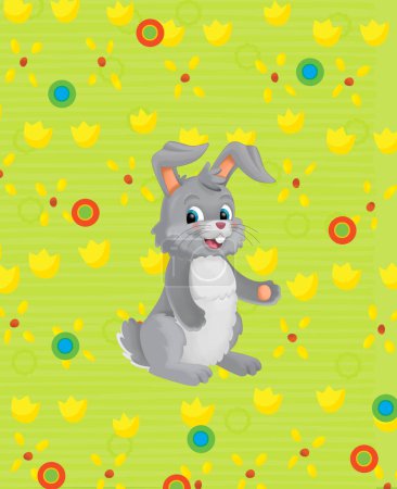 Photo for Cartoon scene with easter bunny rabbit on the meadow background illustration for children - Royalty Free Image