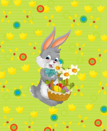 Photo for Cartoon scene with easter bunny rabbit on the meadow background illustration for children - Royalty Free Image