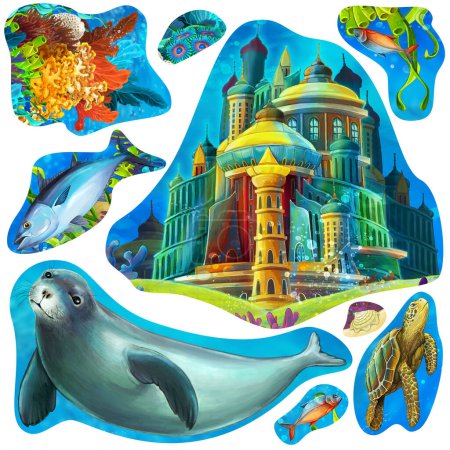 Photo for Cartoon scene with coral reef animals underwater illustration for children - Royalty Free Image