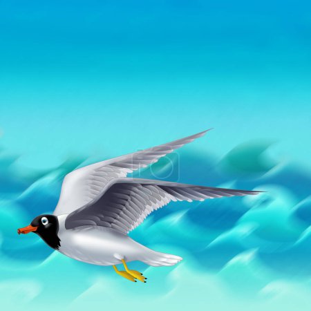 Téléchargez les photos : Cartoon scene with flying bird seagull tern isolated on white background illustration for children - en image libre de droit