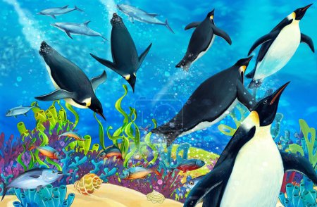 Foto de Cartoon scene with coral reef animals underwater illustration for children - Imagen libre de derechos