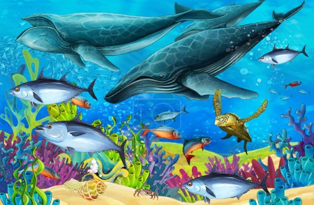 Téléchargez les photos : Cartoon scene with coral reef animals underwater illustration for children - en image libre de droit