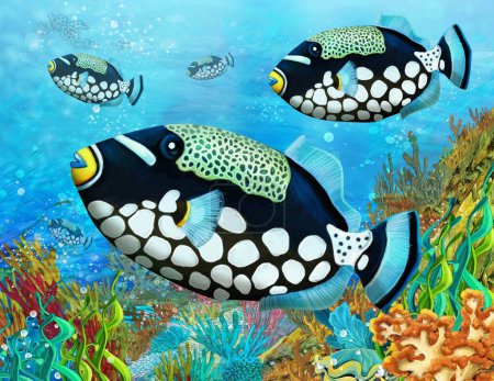 Foto de Cartoon scene with coral reef animals underwater illustration for children - Imagen libre de derechos