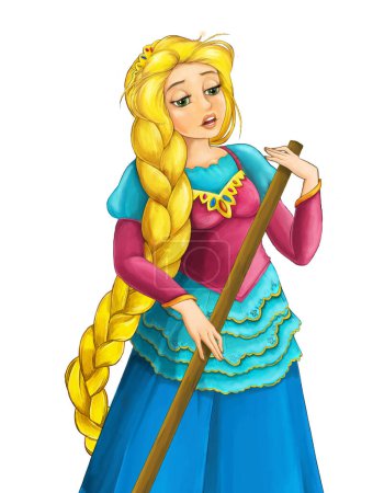 Téléchargez les photos : Personnage de conte de fées de dessin animé - princesse heureuse debout regardant surpris - illustration pour les enfants - en image libre de droit