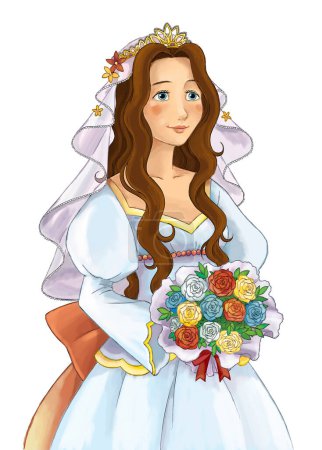 Téléchargez les photos : Cartoon scene with princess queen bride newlywed illustration for children - en image libre de droit