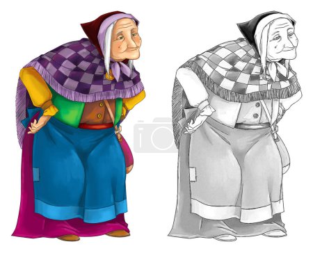 Photo for Cartoon sketch fairy tale character - old witch standing and looking - illustration for children - Royalty Free Image