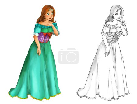 Foto de Escena de dibujos animados con princesa sobre fondo blanco - ilustración para niños - Imagen libre de derechos