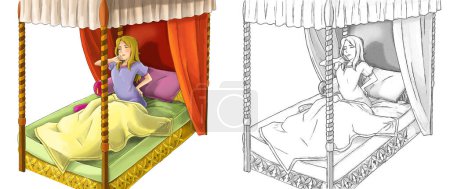 Foto de Escena de dibujos animados con princesa sobre fondo blanco - ilustración para niños - Imagen libre de derechos
