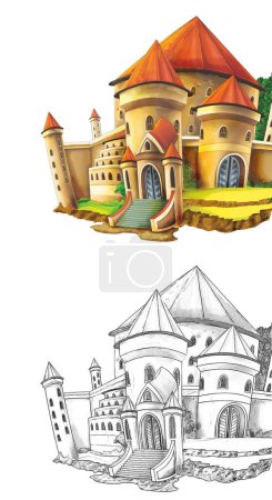 Téléchargez les photos : Cartoon scene with medieval castle on white background illustration for children - en image libre de droit