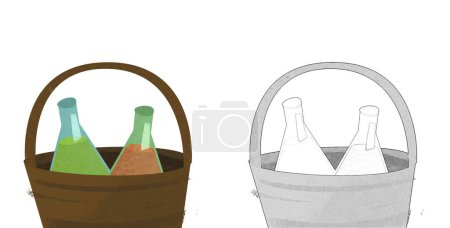 Foto de Cartoons scene with basket and chemical flask illustration for children - Imagen libre de derechos