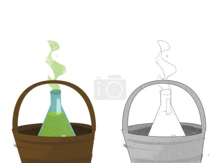 Photo for Cartoons scene with basket and chemical flask illustration for children - Royalty Free Image