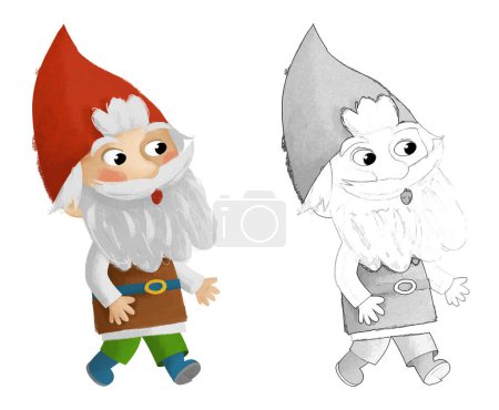 Téléchargez les photos : Scène de dessin animé avec nain coloré sur fond blanc illustration pour enfants - en image libre de droit