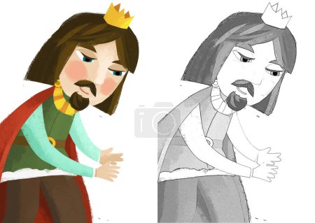 Téléchargez les photos : Scène de dessin animé avec prince roi illustration souriante pour les enfants - en image libre de droit