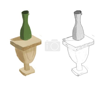Photo for Cartoon scene with bottle flask vase on plinth illustration for children - Royalty Free Image