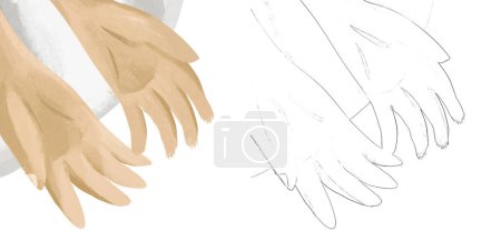 Téléchargez les photos : Cartoon scene with hand on white background illustration for children - en image libre de droit