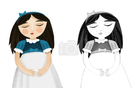 Téléchargez les photos : Cartoon scene with princess queen sleeping illustration for children - en image libre de droit