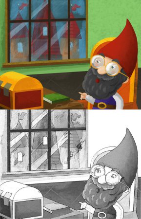 Foto de Cartoon scene with dwarf in the castle illustration for children - Imagen libre de derechos