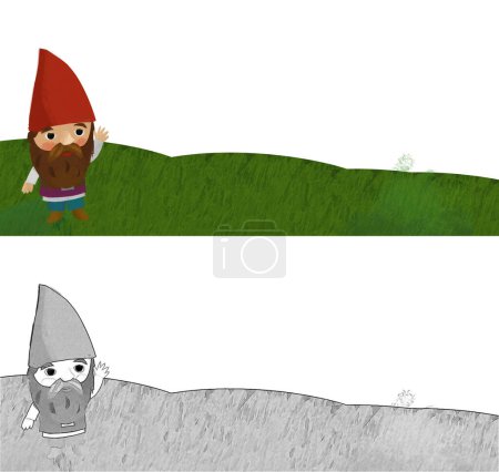 Photo for Cartoon scene with dwarfs in the forest with frame for text illustration for children - Royalty Free Image