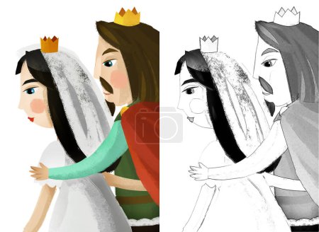 Photo for Cartoon scene with husband and wife king and queen illustration for children - Royalty Free Image