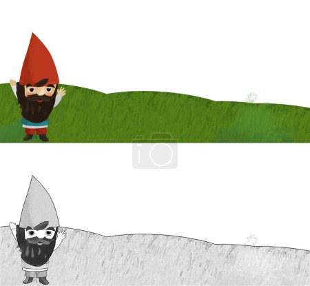 Téléchargez les photos : Cartoon scene with dwarfs in the forest with frame for text illustration for children - en image libre de droit