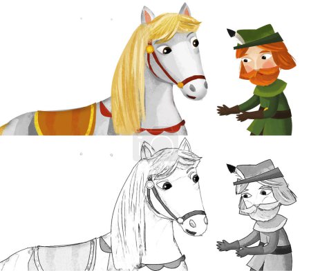 Téléchargez les photos : Cartoon scene with prince king with his friend horse illustration for children - en image libre de droit