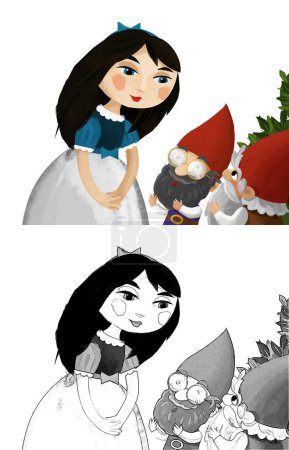 Photo for Cartoon scene with princess talking to dwarf illustration for children - Royalty Free Image