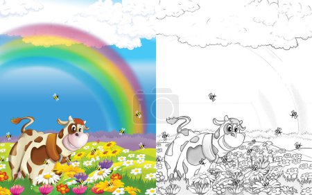 Photo for Cartoon scene with cow having fun on the farm on white background - illustration for children - Royalty Free Image