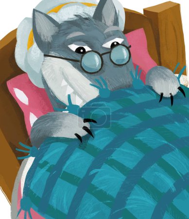 Photo for Cartoon scene with evil wolf spying in bed illustration - Royalty Free Image