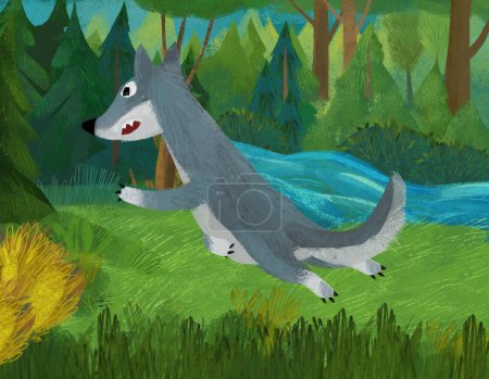 Photo for Cartoon scene with wolf in the forest illustration - Royalty Free Image