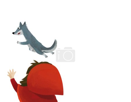 Photo for Cartoon scene with wolf and little girl in red hood illustration - Royalty Free Image