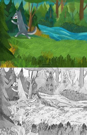 Photo for Cartoon scene with wolf in the forest illustration - Royalty Free Image