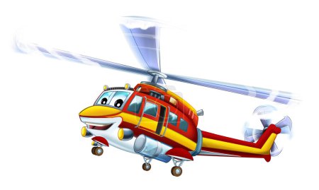 Téléchargez les photos : Cartoon fireman helicopter flying illustration - en image libre de droit