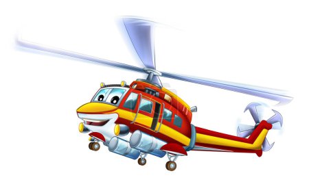Téléchargez les photos : Dessin animé pompier hélicoptère vol illustration - en image libre de droit