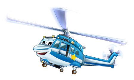 Téléchargez les photos : Dessin animé hélicoptère de police volant en service illustration - en image libre de droit