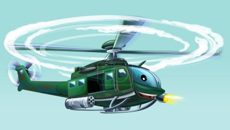 Téléchargez les photos : Cartoon scene with military helicopter flying on duty illustration - en image libre de droit