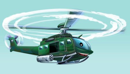 Foto de Cartoon scene with military helicopter flying on duty illustration - Imagen libre de derechos