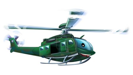 Téléchargez les photos : Scène de dessin animé avec hélicoptère militaire volant en service illustration - en image libre de droit
