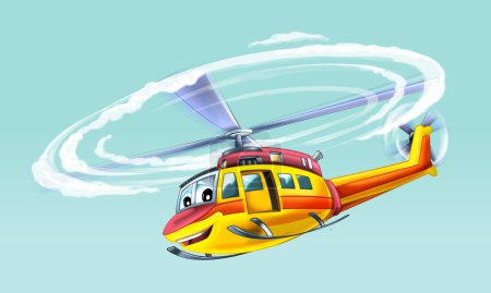 Photo for Cartoon helicopter flying on duty to the rescue - illustration - Royalty Free Image