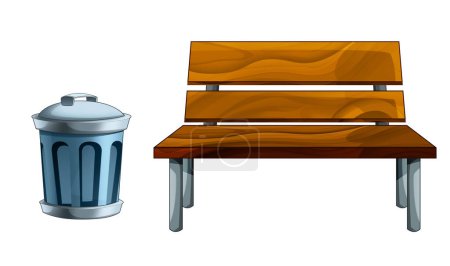 Téléchargez les photos : Cartoon colorful stree bench and dust bin isolated illustration - en image libre de droit