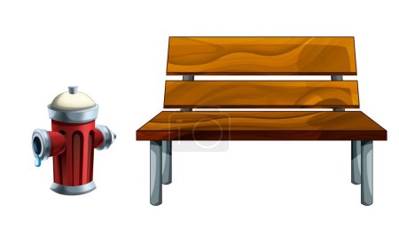 Photo for Cartoon colorful stree bench and hydrant isolated illustration - Royalty Free Image
