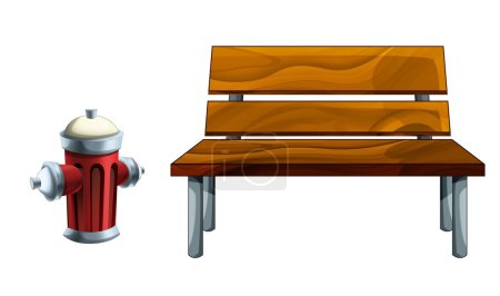 Foto de Cartoon colorful stree bench and hydrant isolated illustration - Imagen libre de derechos