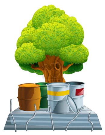 Foto de Cartoon scene with tree and construction site as ecology theme isolated illustration - Imagen libre de derechos