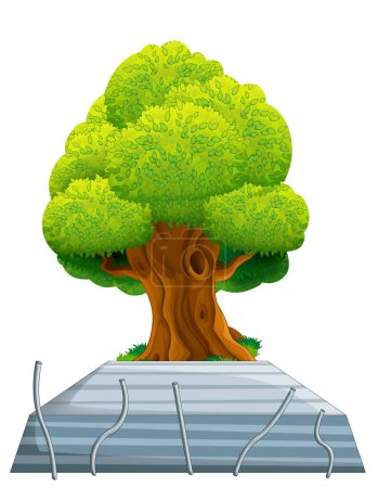 Foto de Escena de dibujos animados con árbol y sitio de construcción como tema de ecología ilustración aislada - Imagen libre de derechos