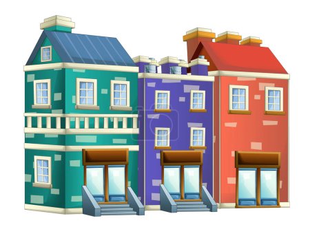 Foto de Escena de dibujos animados con casas urbanas edificios de la ciudad ilustración aislada - Imagen libre de derechos