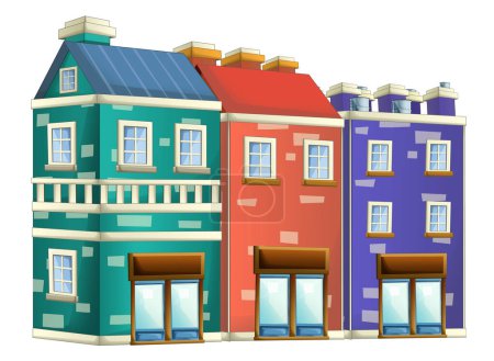 Téléchargez les photos : Scène de dessin animé avec des maisons urbaines bâtiments illustration isolée - en image libre de droit