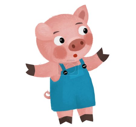 Téléchargez les photos : Scène de dessin animé avec fermier éleveur de porcs funnt illustration isolée - en image libre de droit
