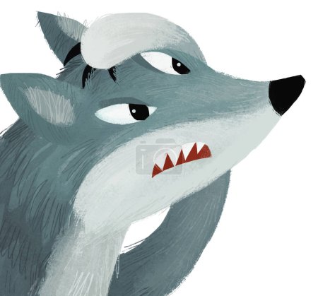 Téléchargez les photos : Cartoon scene with bad wolf on white background illustration - en image libre de droit